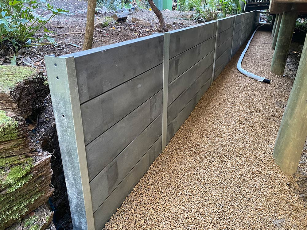 Concrete sleeper retaining wall grey
